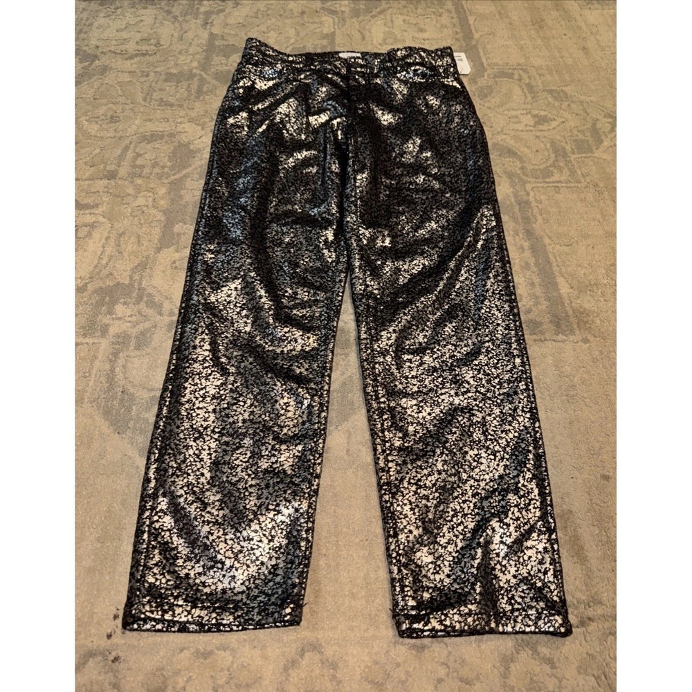 Time‎ and Tru Women's Metallic Pants Sz 6 Mid Rise Straight Slim Fit Black